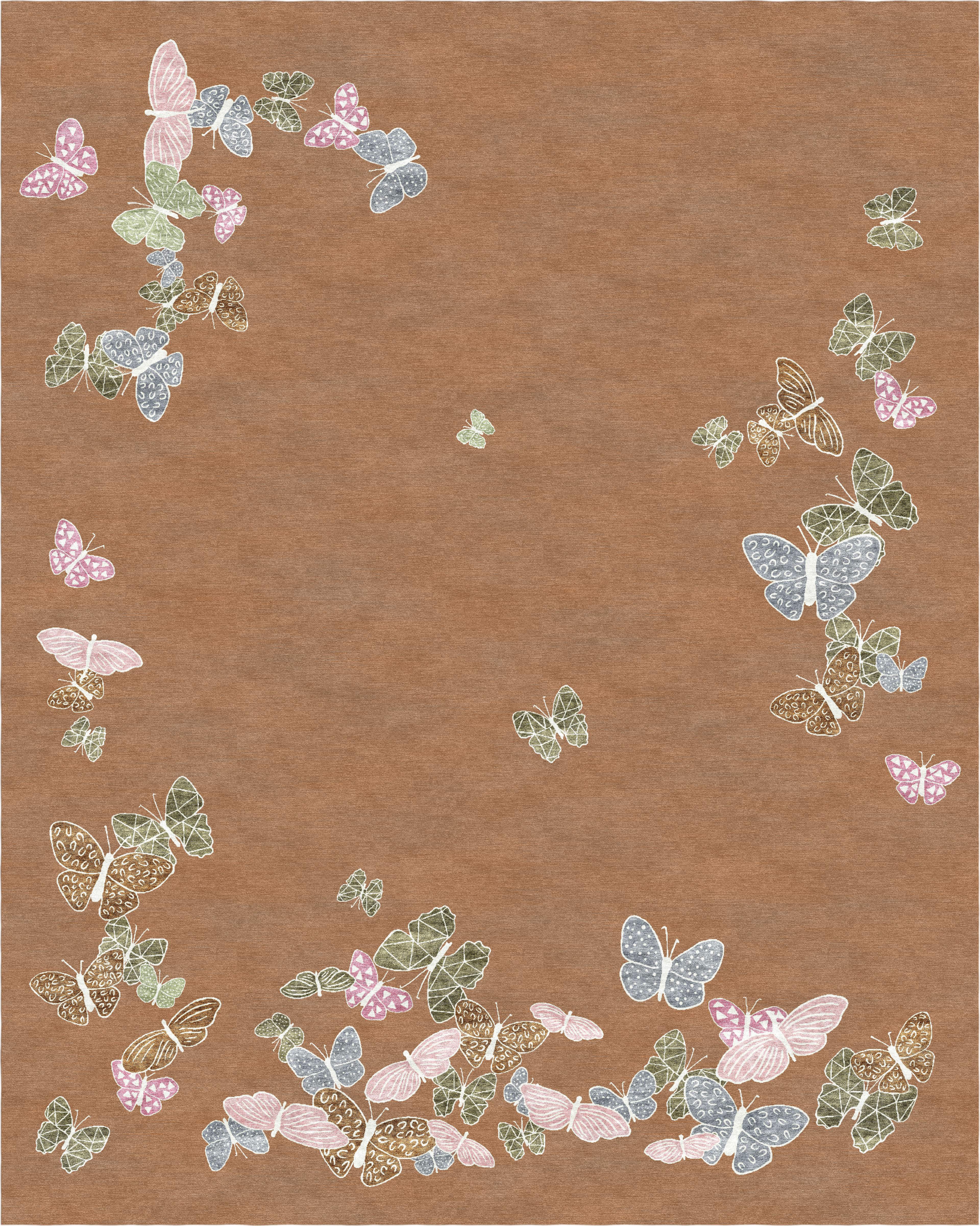 "Spirit in the Sky" - Mocha Mousse Large Butterfly Rug in Wool
