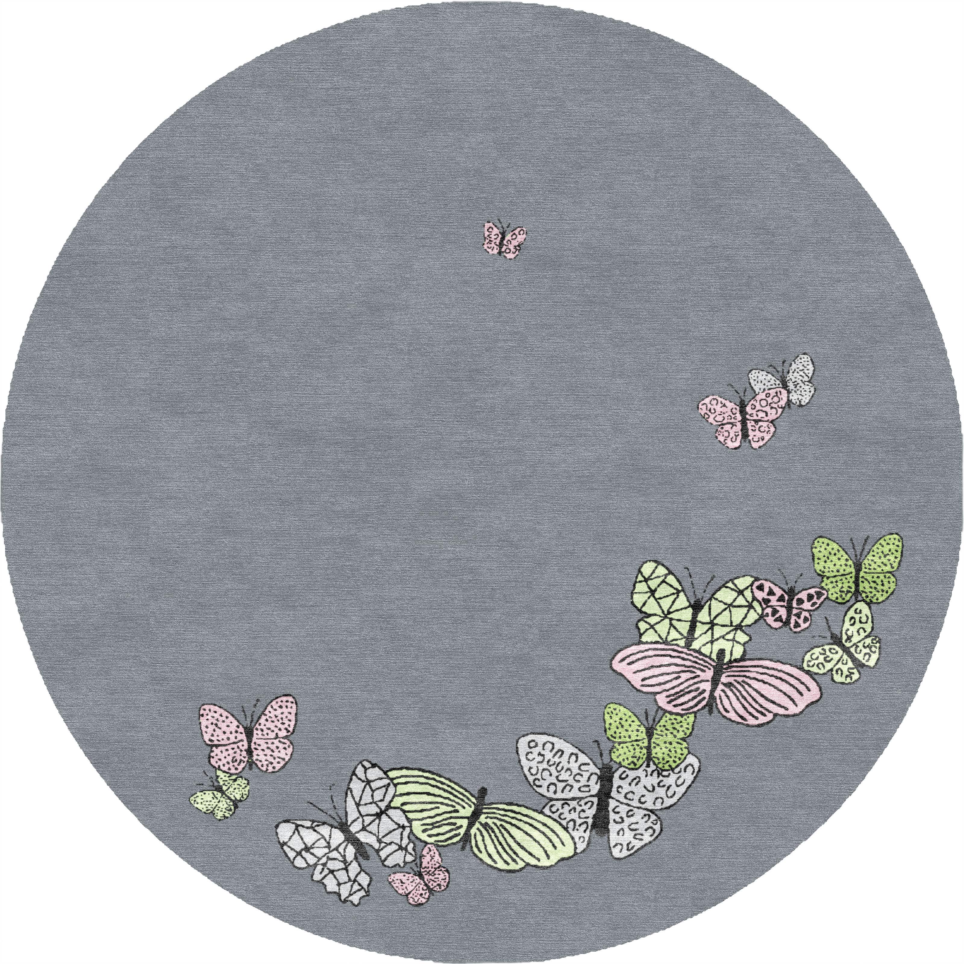 "Spirit in the Sky" - Grey Round Butterfly Rug in Wool and Silk - image 6