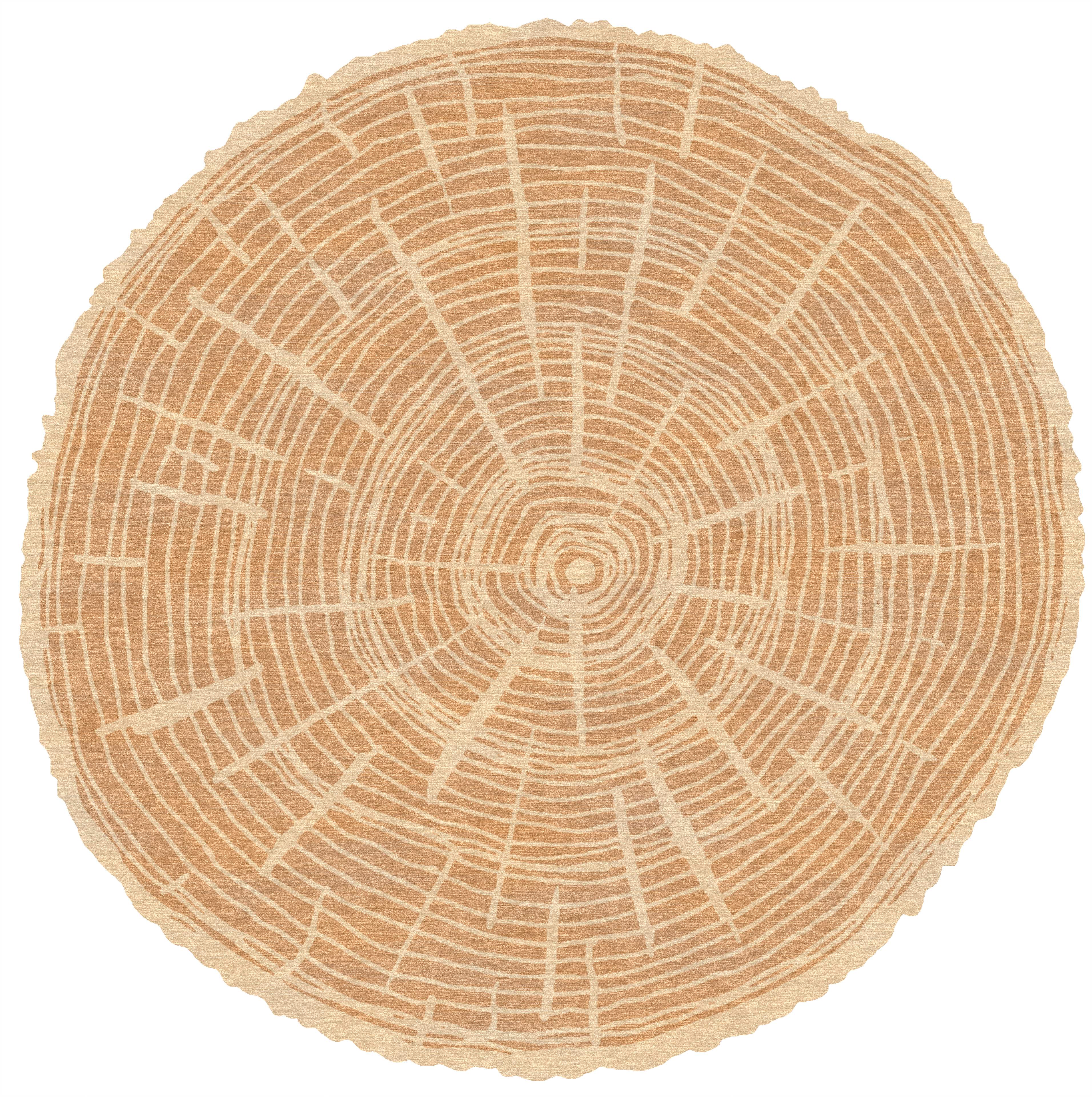 "The Tree Calendar" - Light Beige Round Hand-Knotted Wool Rug by - image 6