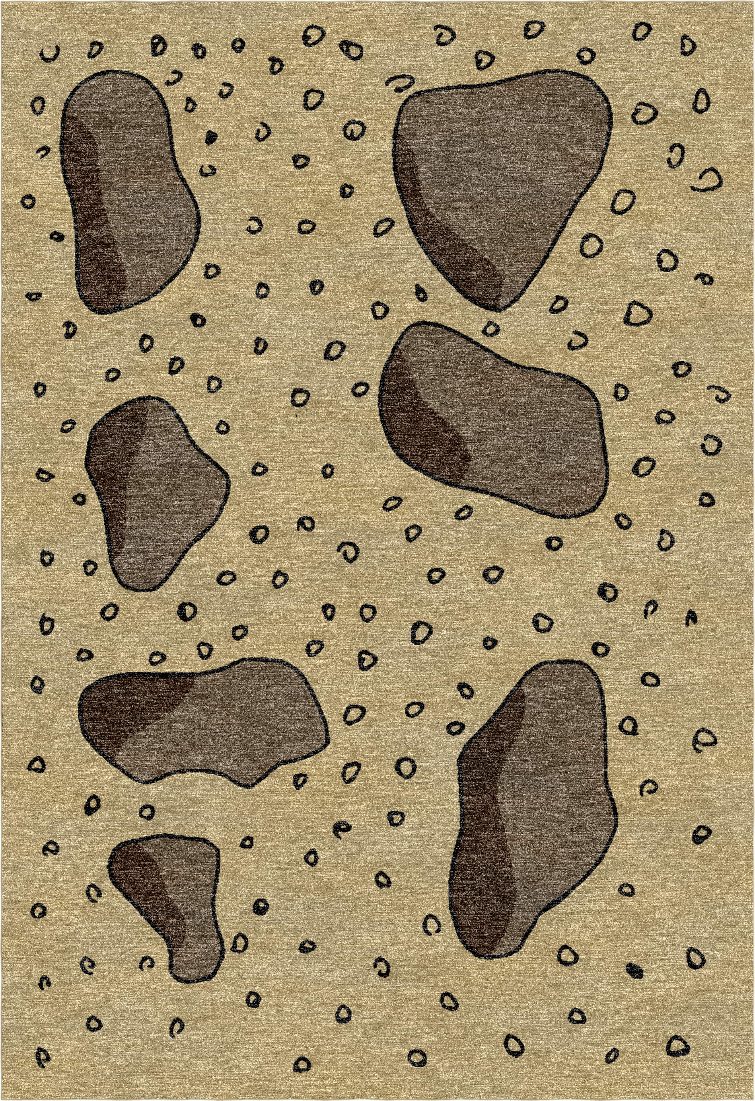 "Desert Stones" - Beige Handmade Wool Rug, Desert Stones