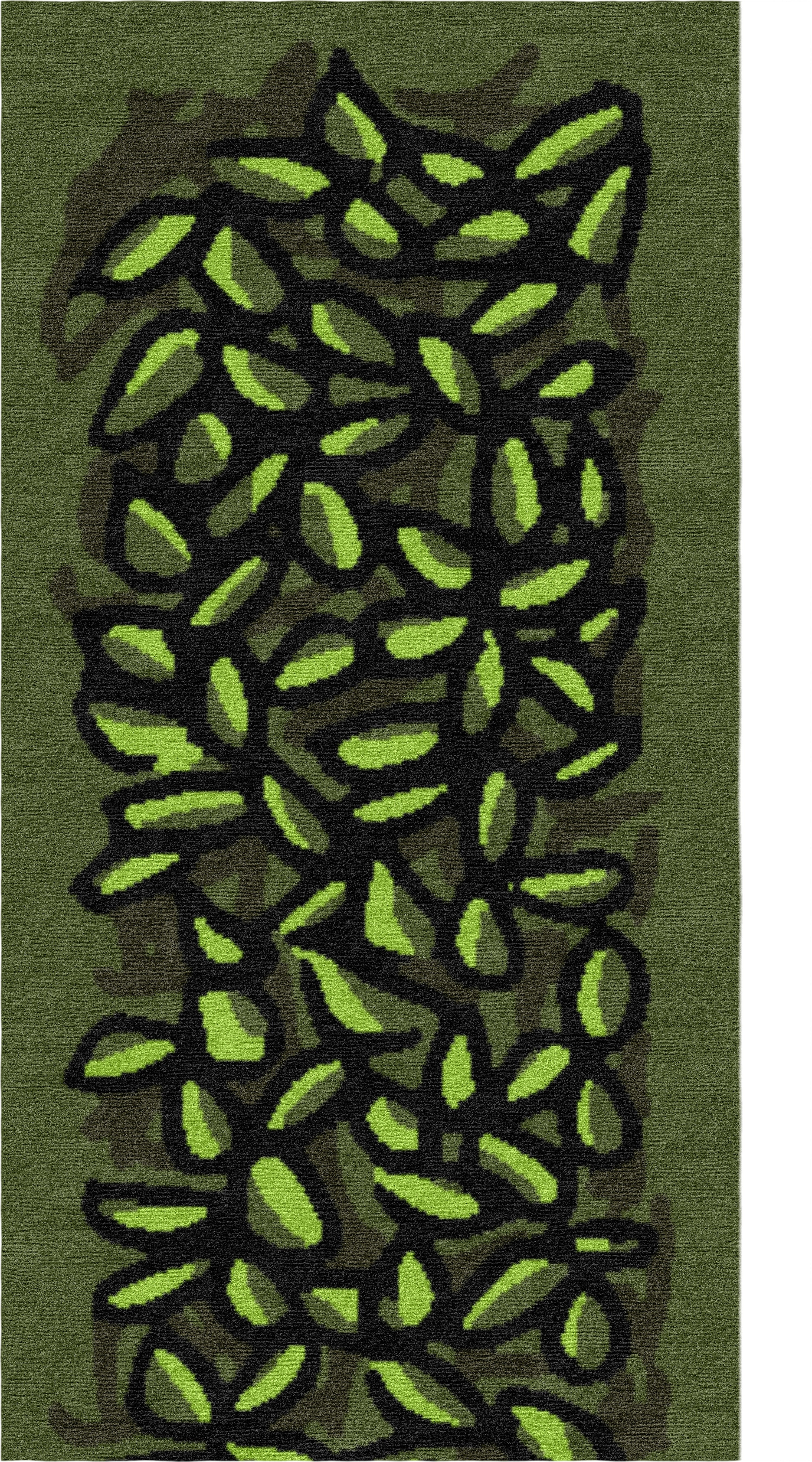 "The Turn" - Small Leaves L-Shaped Hand-Knotted Wool Runner - image 2