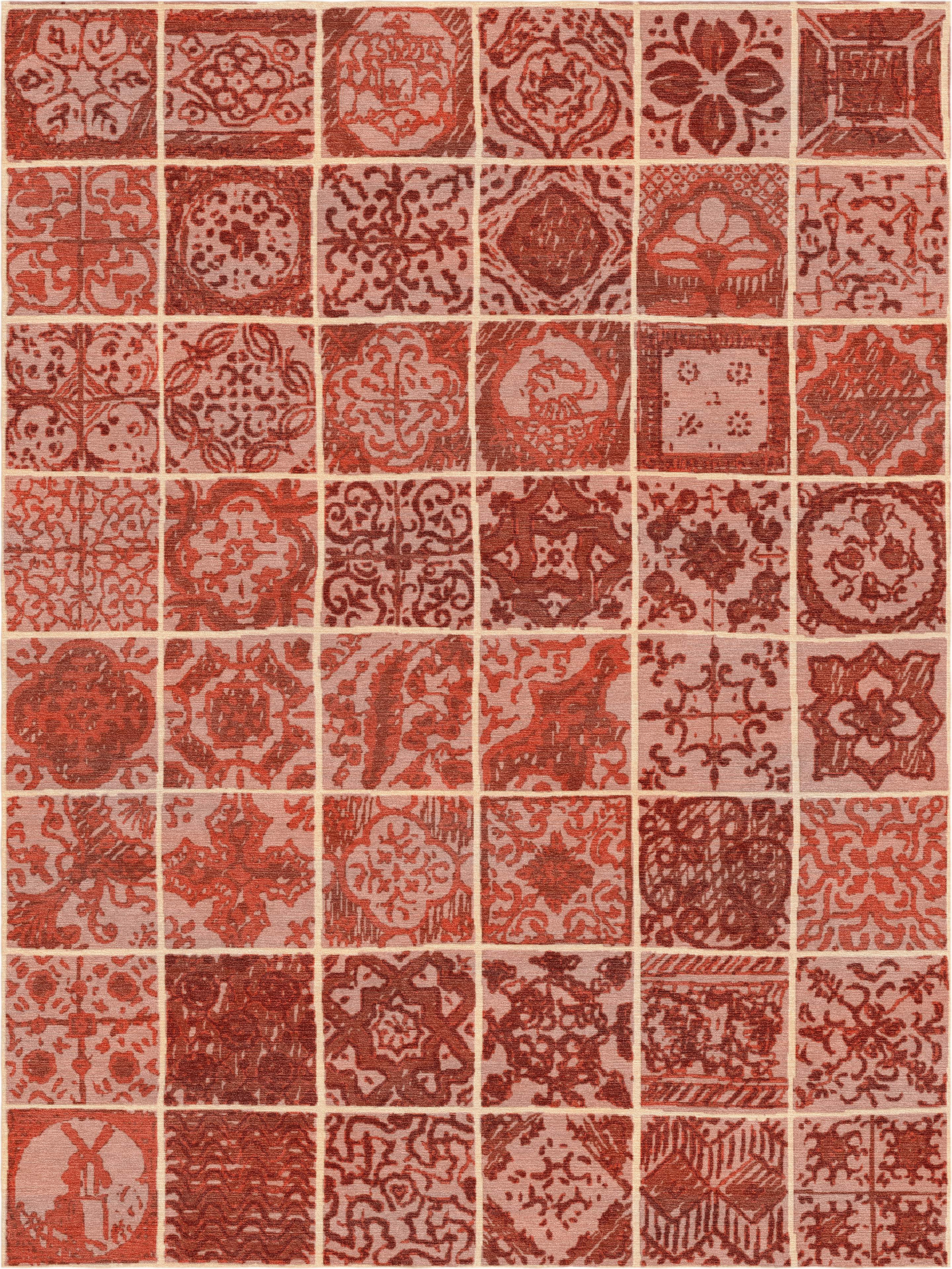 "Dutch Tiles" - Terracotta Handmade Wool Rug, Dutch Tiles - image 6