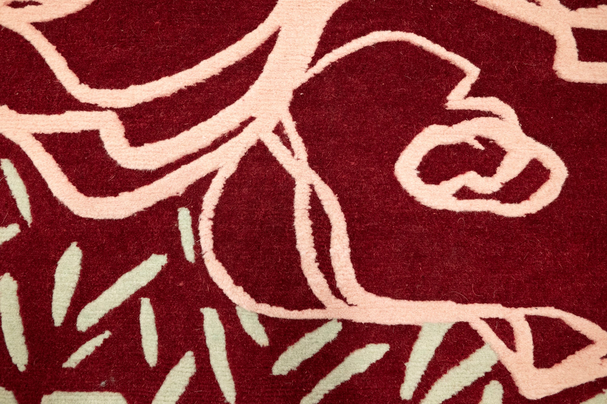 "Room for Ritual" - Radiant Red Handmade Floral Rug in Wool