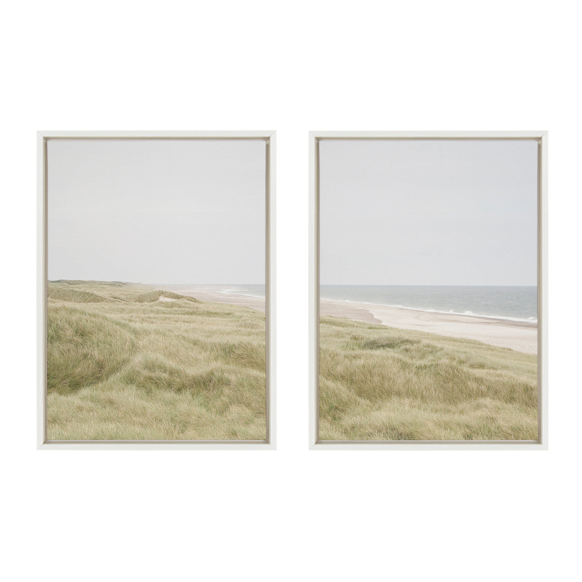 Sylvie Peaceful and Serene Coastal Landscape Left and Right Framed Canvas Art Set by The Creative Bunch Studio