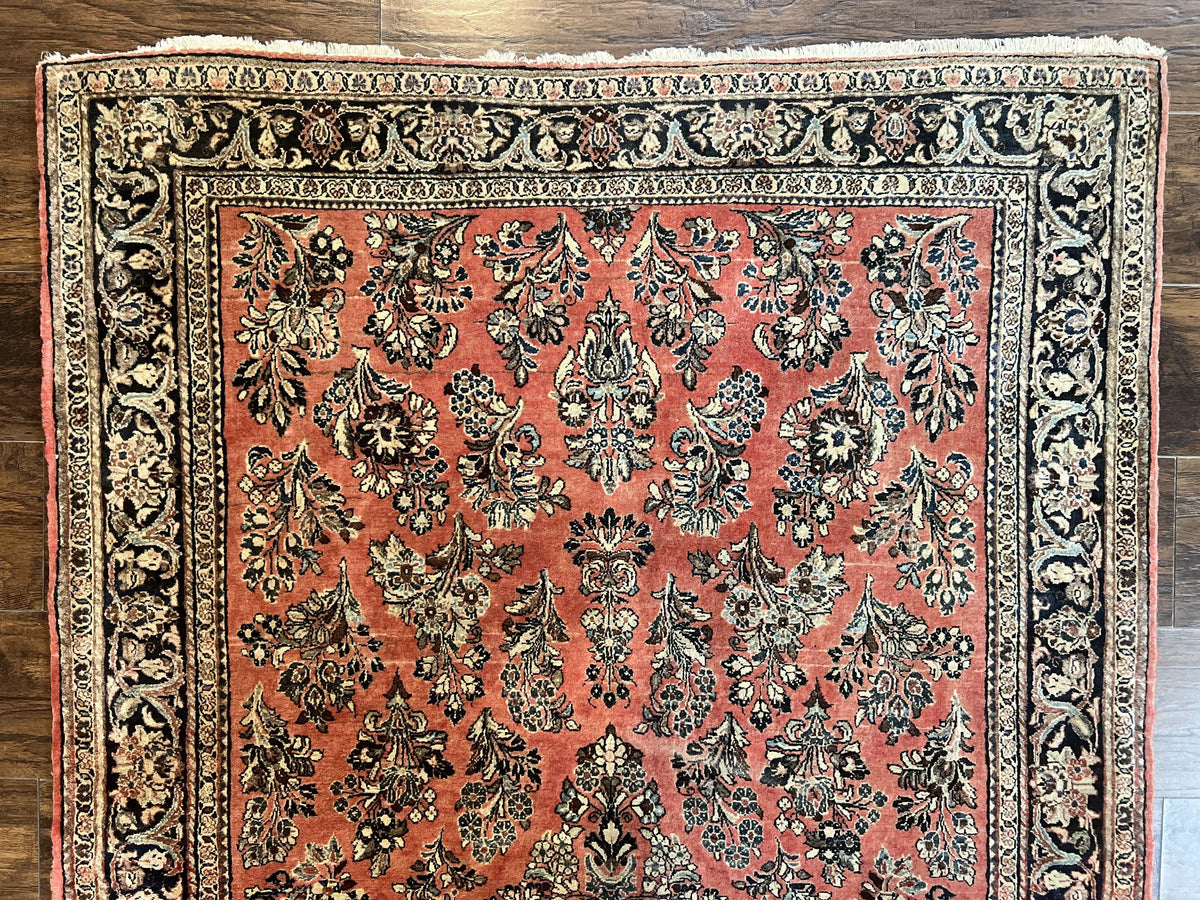 Antique Persian Sarouk Rug 4x7, Hand Knotted Wool Red Persian Carpet, Floral, Fine 300 KPSI - Jewel Rugs, view 3