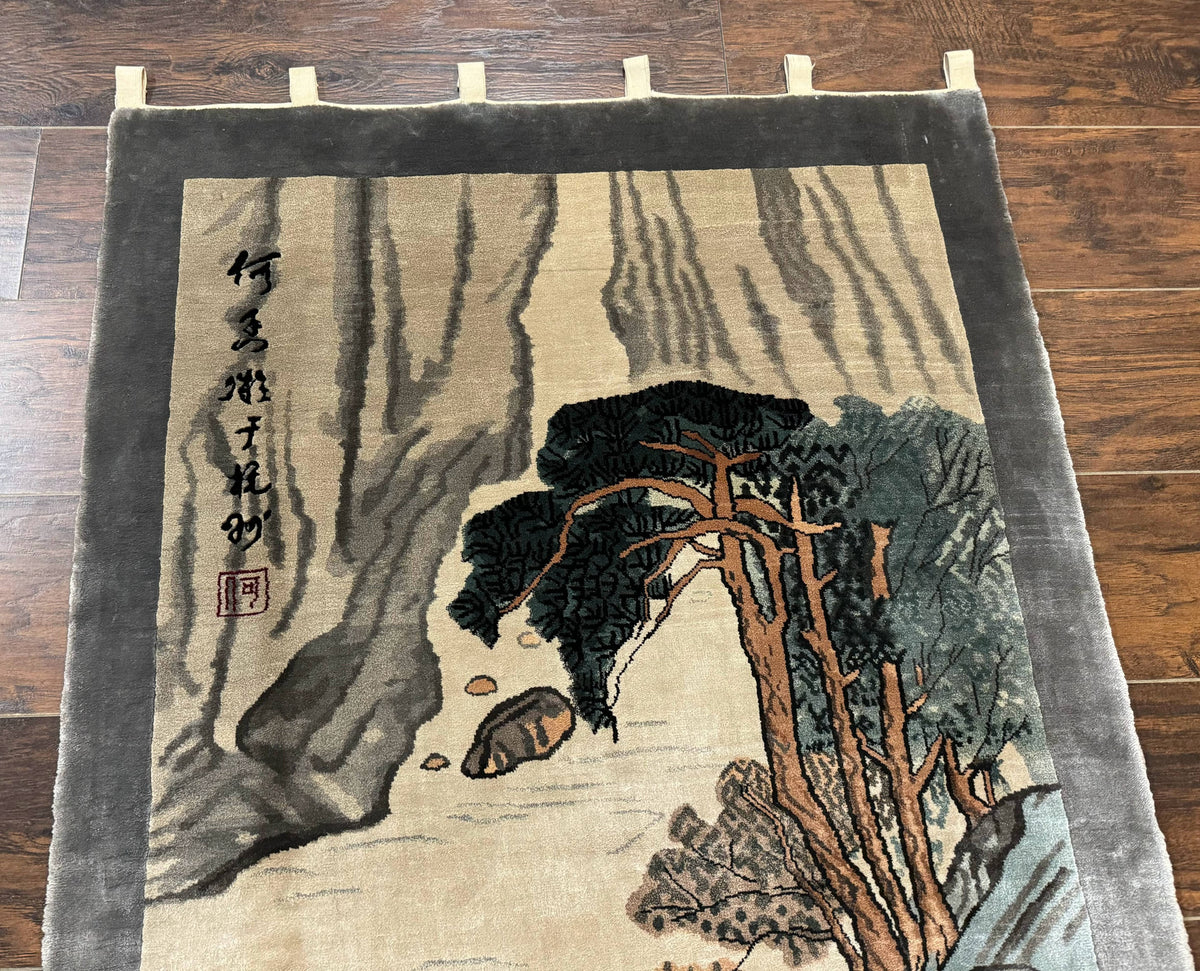 Chinese Silk Wall Hanging 3x5, Handmade, River and Boat Scene, Rug Tapestry - Jewel Rugs, view 13
