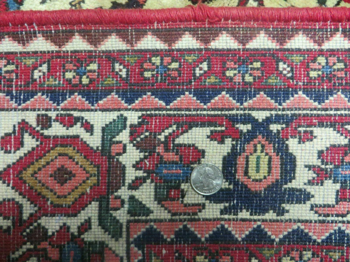 7' X 10' Vintage Handmade Indian Floral Wool Rug Hand Knotted Carpet Ivory Red - Jewel Rugs, view 11