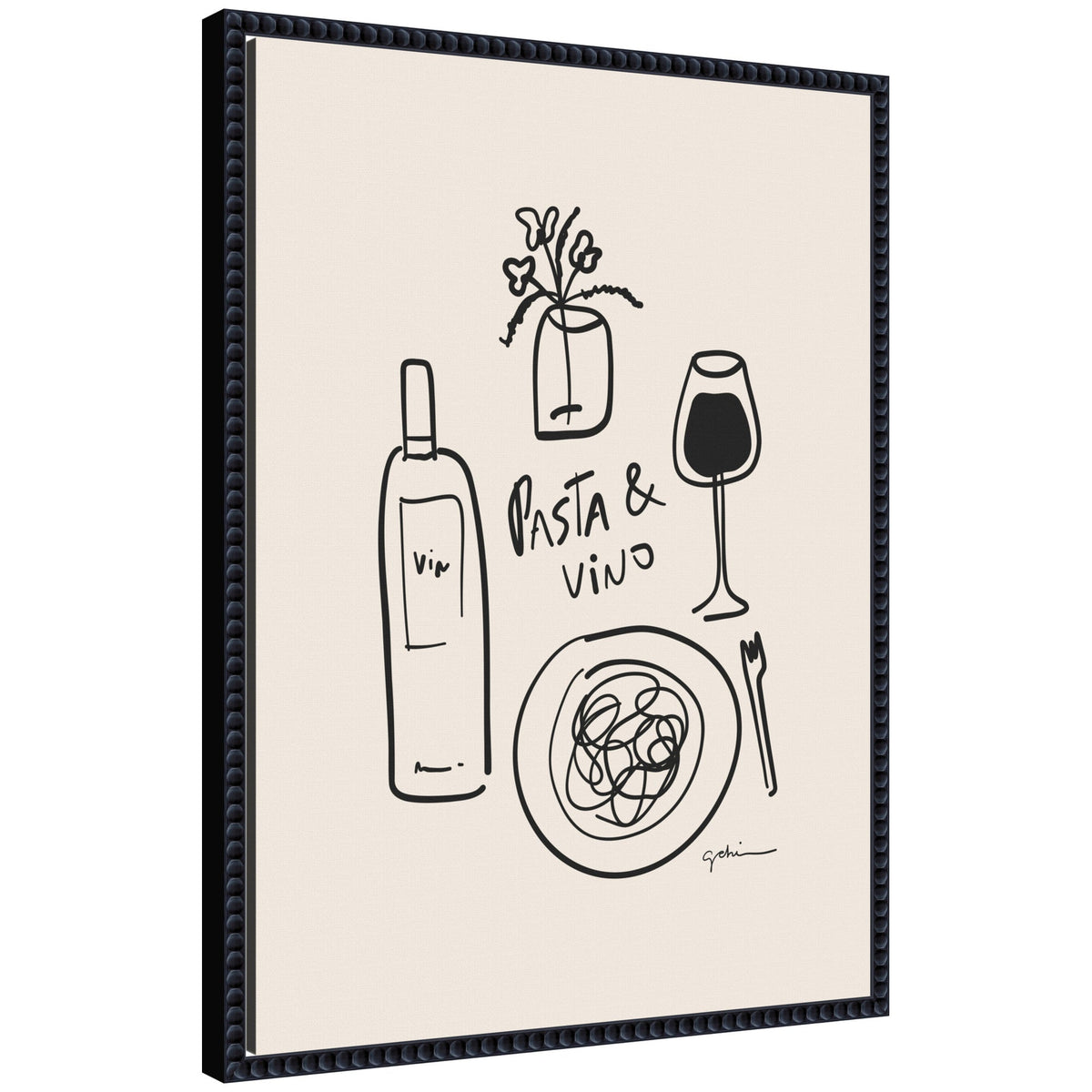 Pasta and Vino by Gabrielly Guedes Framed Canvas Wall Art Print