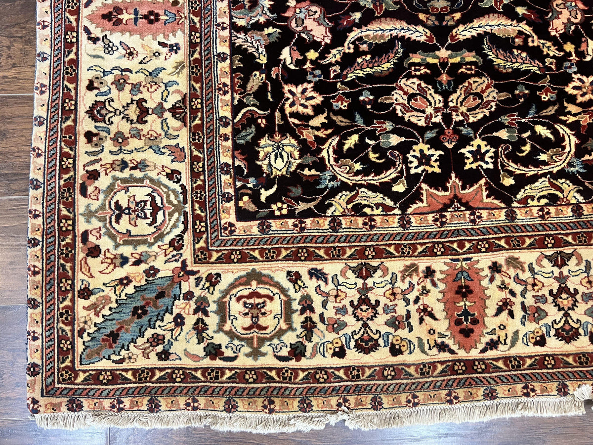 Indo Persian Rug 5x15, Wide Runner Rug 5 x 15 ft, Wool Hand Knotted Vintage Carpet, Black & Cream, Floral Allover Long Oriental Rug - Jewel Rugs, view 8