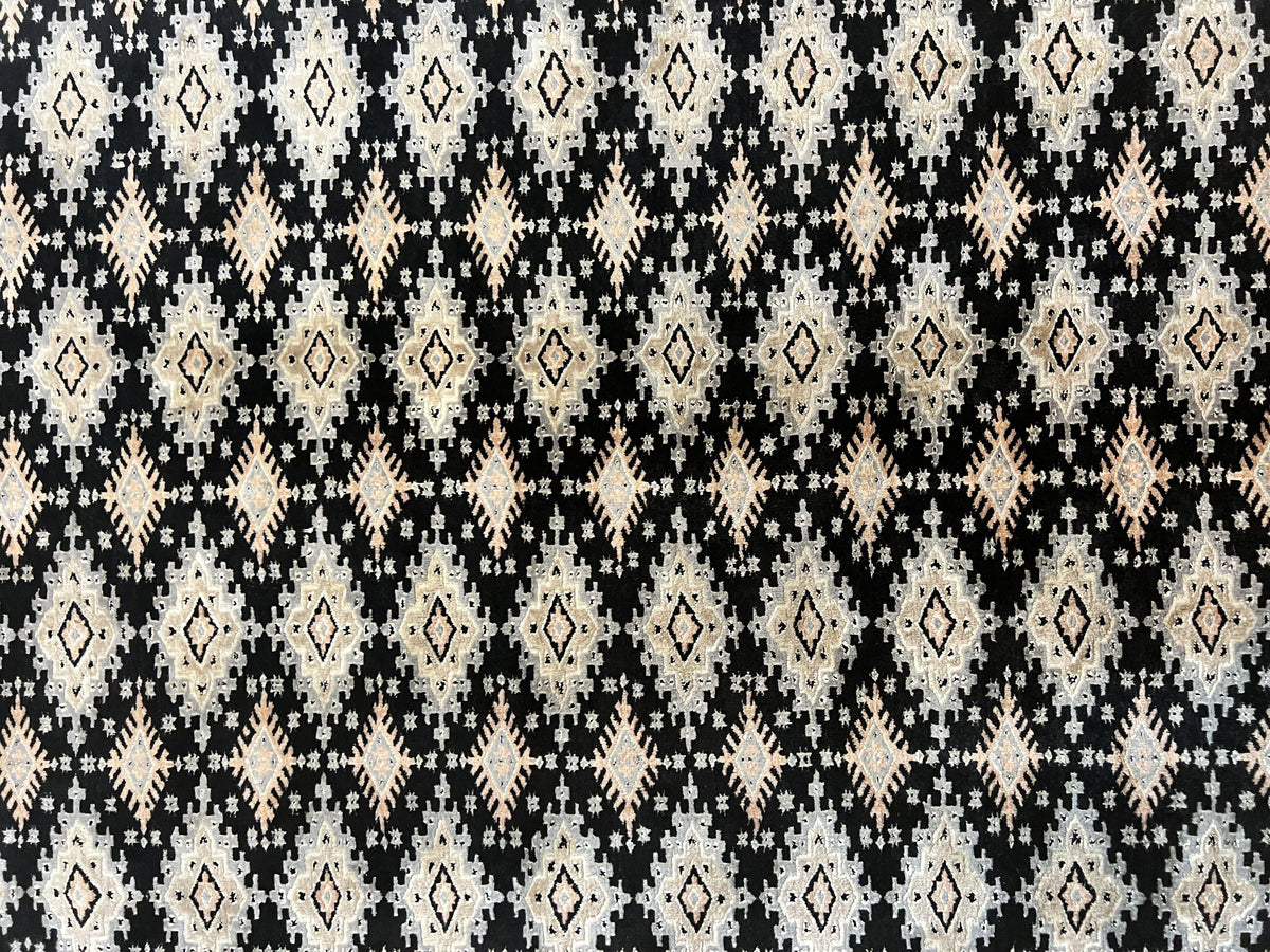 Pakistani Bokhara Rug 6x9, Hand Knotted Vintage Wool Carpet with Silk Highlights, Very Fine 320 KPSI, Medium Size - Jewel Rugs, view 5
