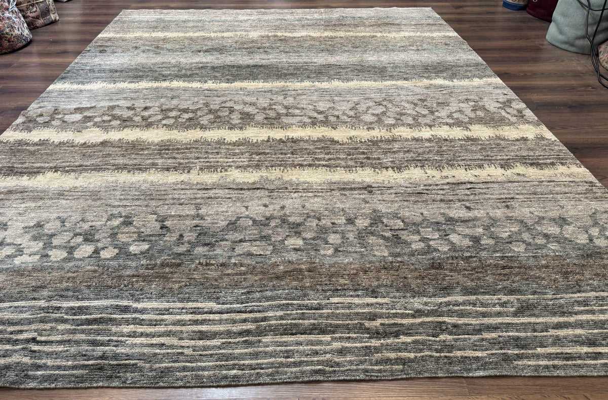 Modern Tibetan Wool Rug 8x10, Abstract, Contemporary, Handmade, Gray, Stripes - Jewel Rugs, view 2
