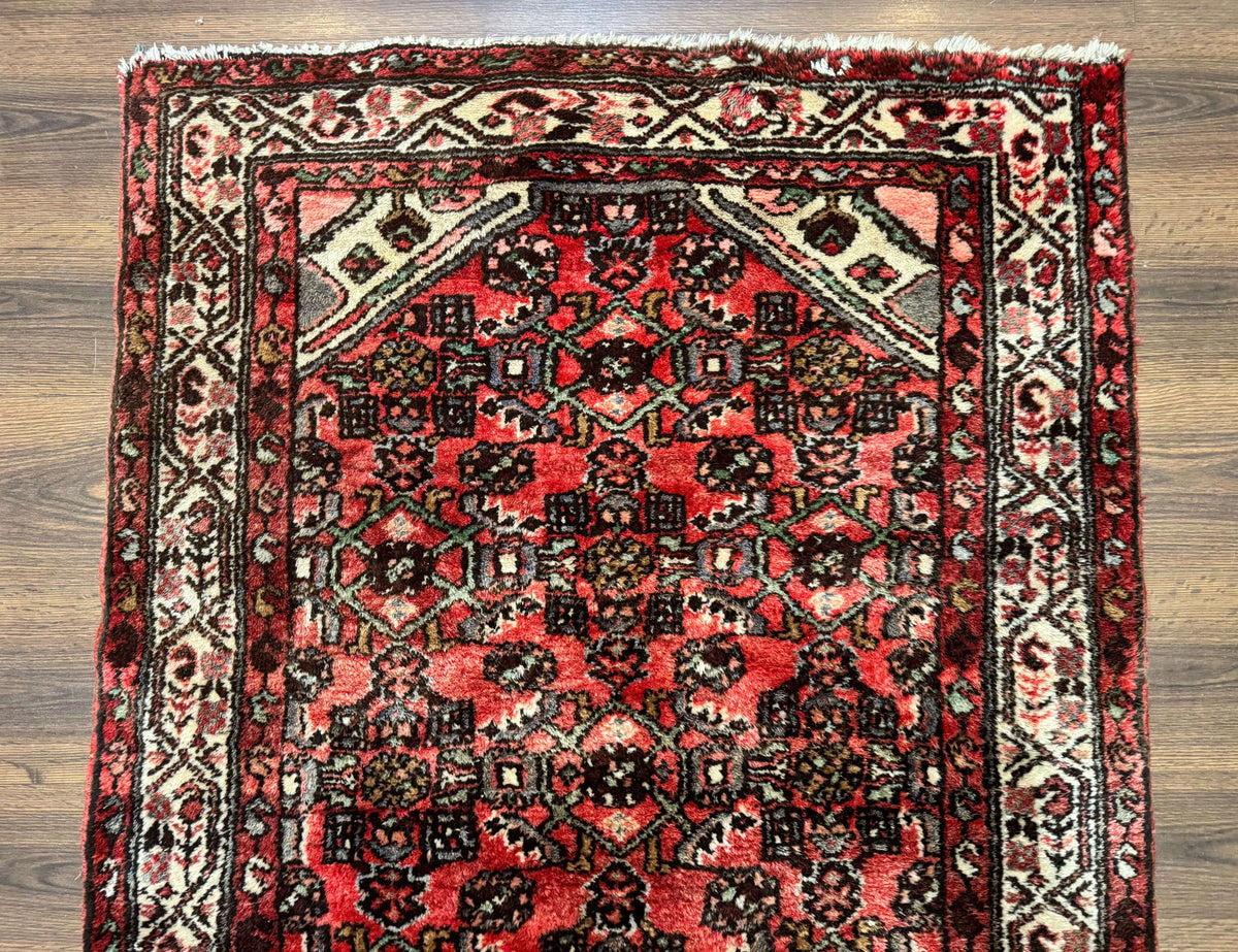 Persian Runner Rug 3x10, Wool Hand Knotted Hallway Rug 3 x 10 ft, Red and Ivory, Hamadan Angelas Runner - Jewel Rugs, view 8