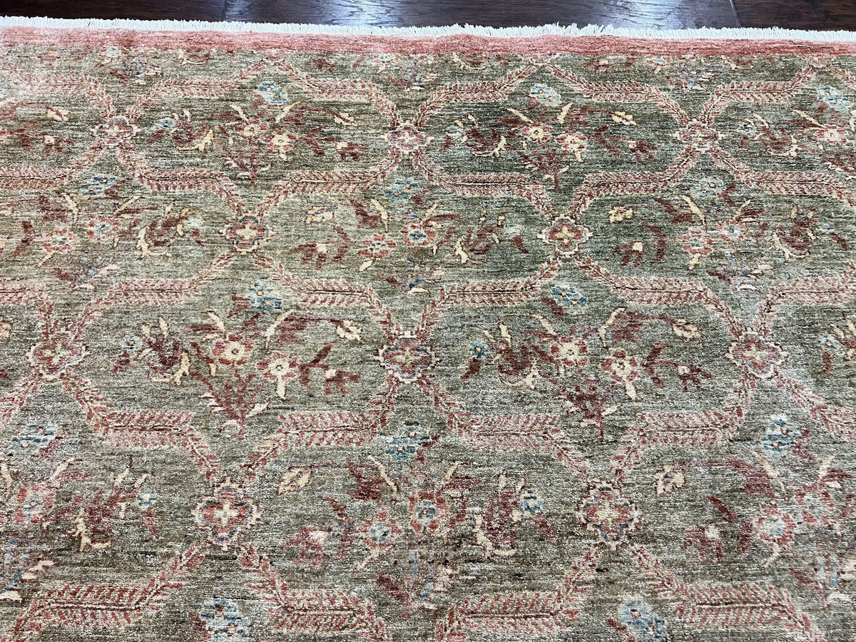 Large Modern Pakistani Rug 9x12, Handmade Wool Carpet, Peshawar Rug, Hand Knotted Oriental Rug, Contemporary, Floral, Light Green - Jewel Rugs, view 9