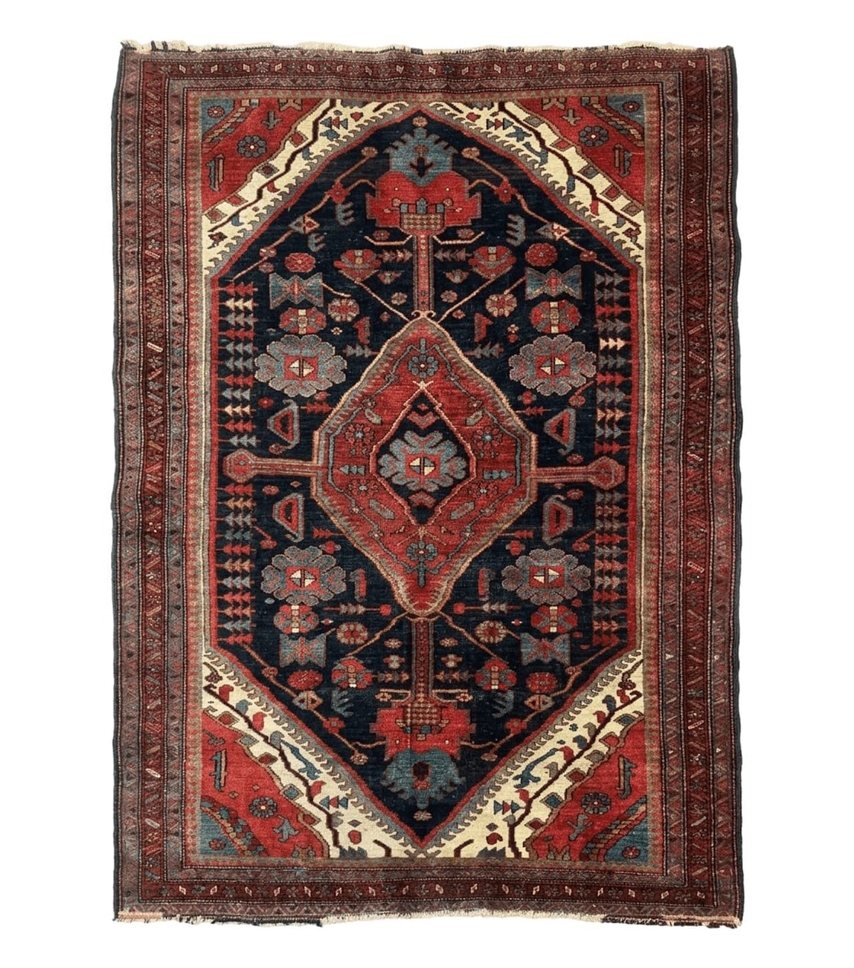Antique Persian Bidjar Rug 5x6, Navy Blue and Red, Persian Tribal Rug - Jewel Rugs