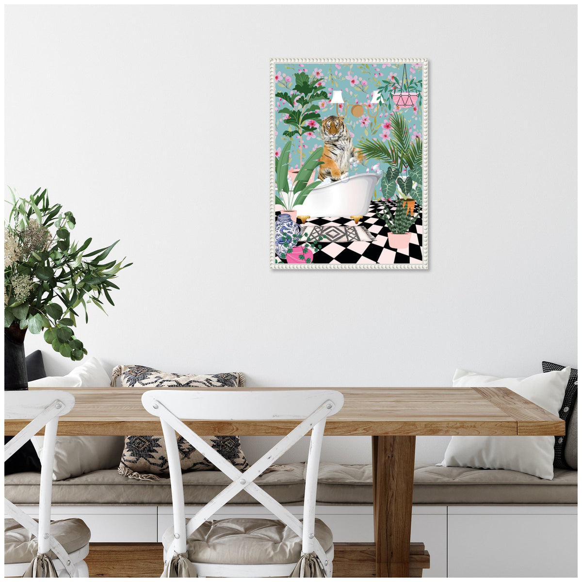 Sylvie Beaded Maximalist Tiger Bath Framed Canvas by Honey Island Studio