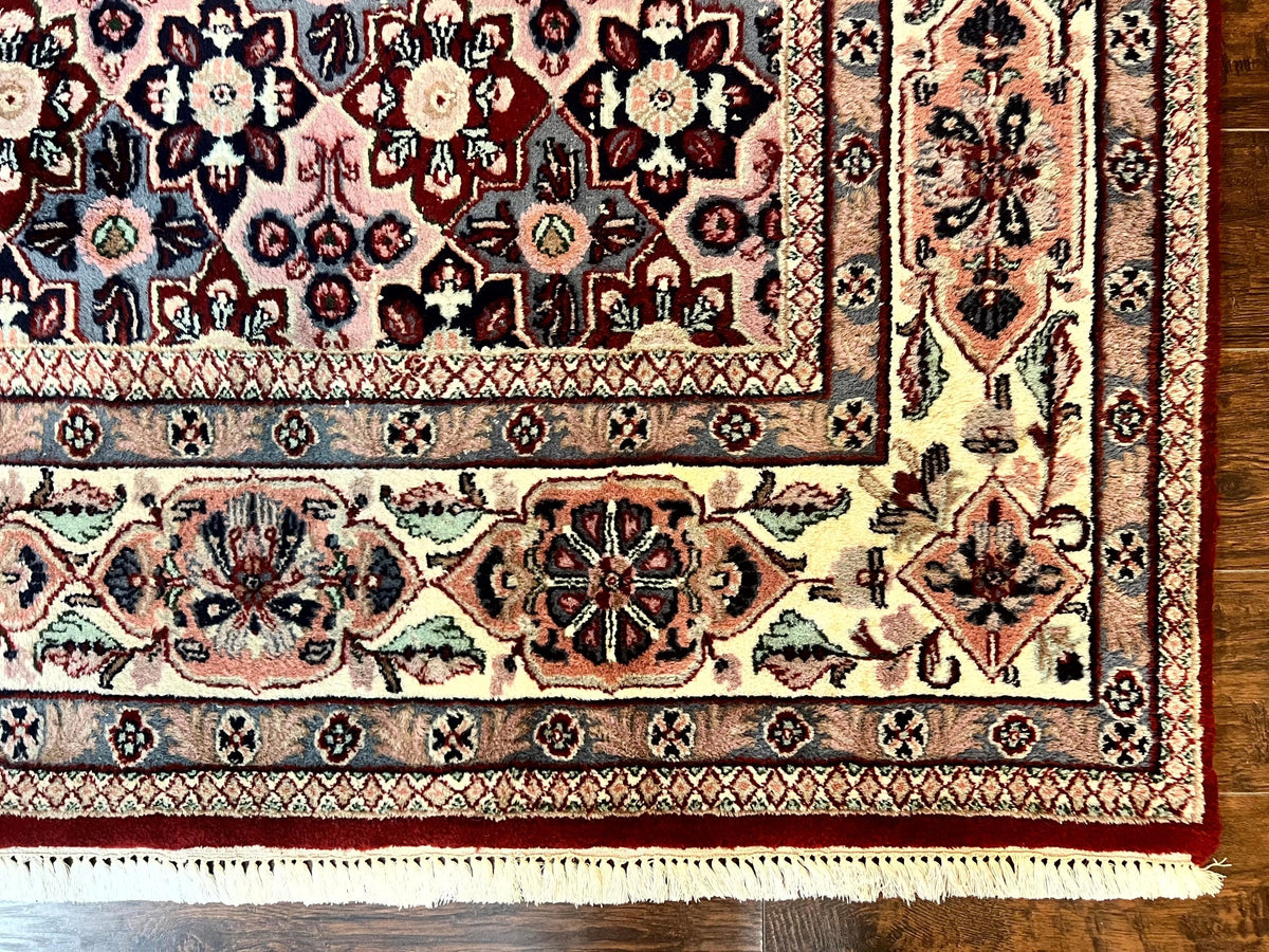 Indo Persian Rug 8x10, Repeated Allover Pattern, Navy Blue Ivory, Handmade Vintage Wool Carpet - Jewel Rugs, view 10