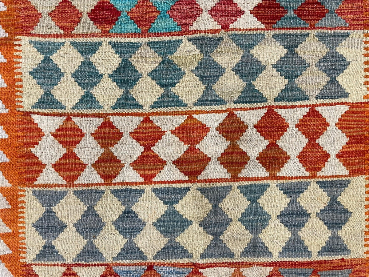 Small Chobi Kilim Rug 3x4 Colorful Diamond Kilim Small Turkish Multicolor Kilim with Diamond Pattern Wool Flatweave Nice - Jewel Rugs, view 7