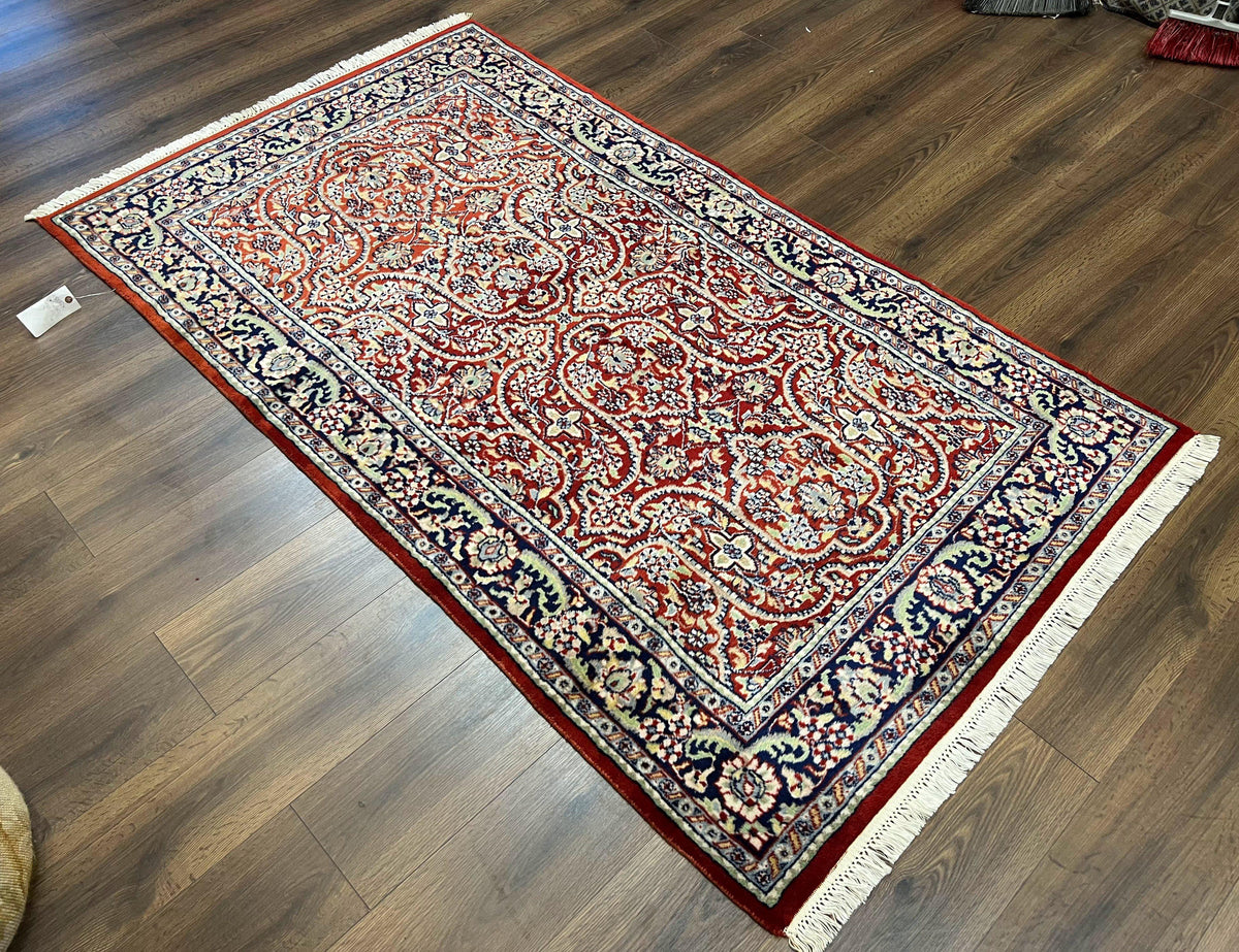 Indo Persian Rug 4x7, Allover Floral Oriental Carpet, Red and Navy Blue, Hand Knotted Indian Kashmiri Traditional Vintage Area Rug 4 x 7 ft - Jewel Rugs, view 13