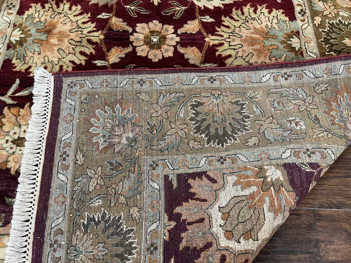 Indo Mahal Rug 6x9, Large Flowers Allover, Maroon and Green, Handmade Wool Area Rug, Vintage Rug, Indian Oriental Carpet, Hand Knotted Rug - Jewel Rugs, view 11