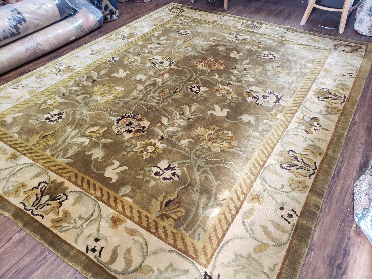 8x10 Tibetan Rug, Green & Beige Floral Rug, Large Handmade Wool Rug - Jewel Rugs, view 2