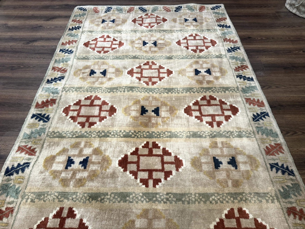 Geometric Design Area Rug 5x8, Beige and Rust Red - Jewel Rugs, view 12