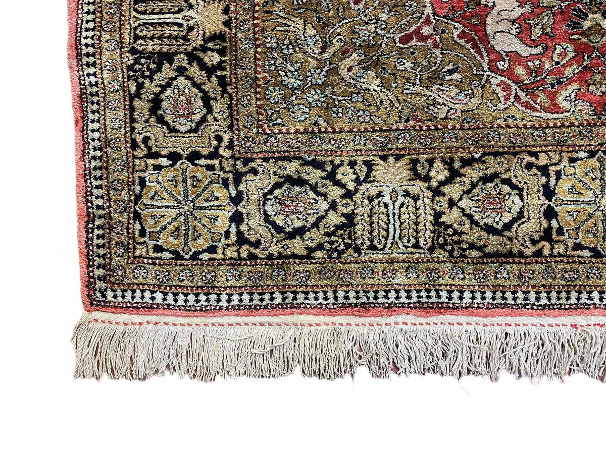 Persian Qum Silk Rug 3.8 x 5.6, Silk on Silk, Animal Pictorials, Fine 330 KPSI - Jewel Rugs, view 8