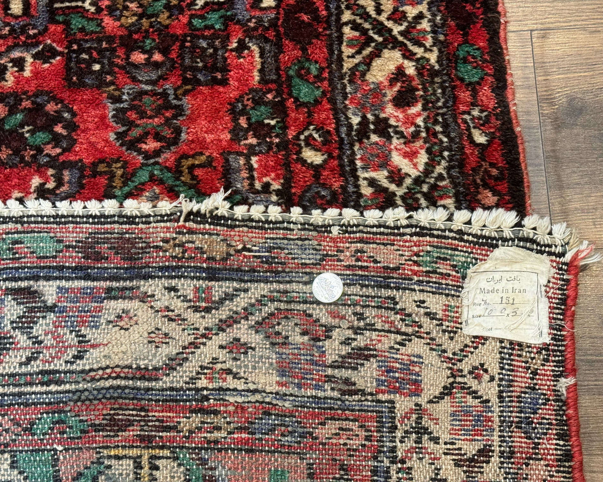 Persian Runner Rug 3x10, Wool Hand Knotted Hallway Rug 3 x 10 ft, Red and Ivory, Hamadan Angelas Runner - Jewel Rugs, view 10