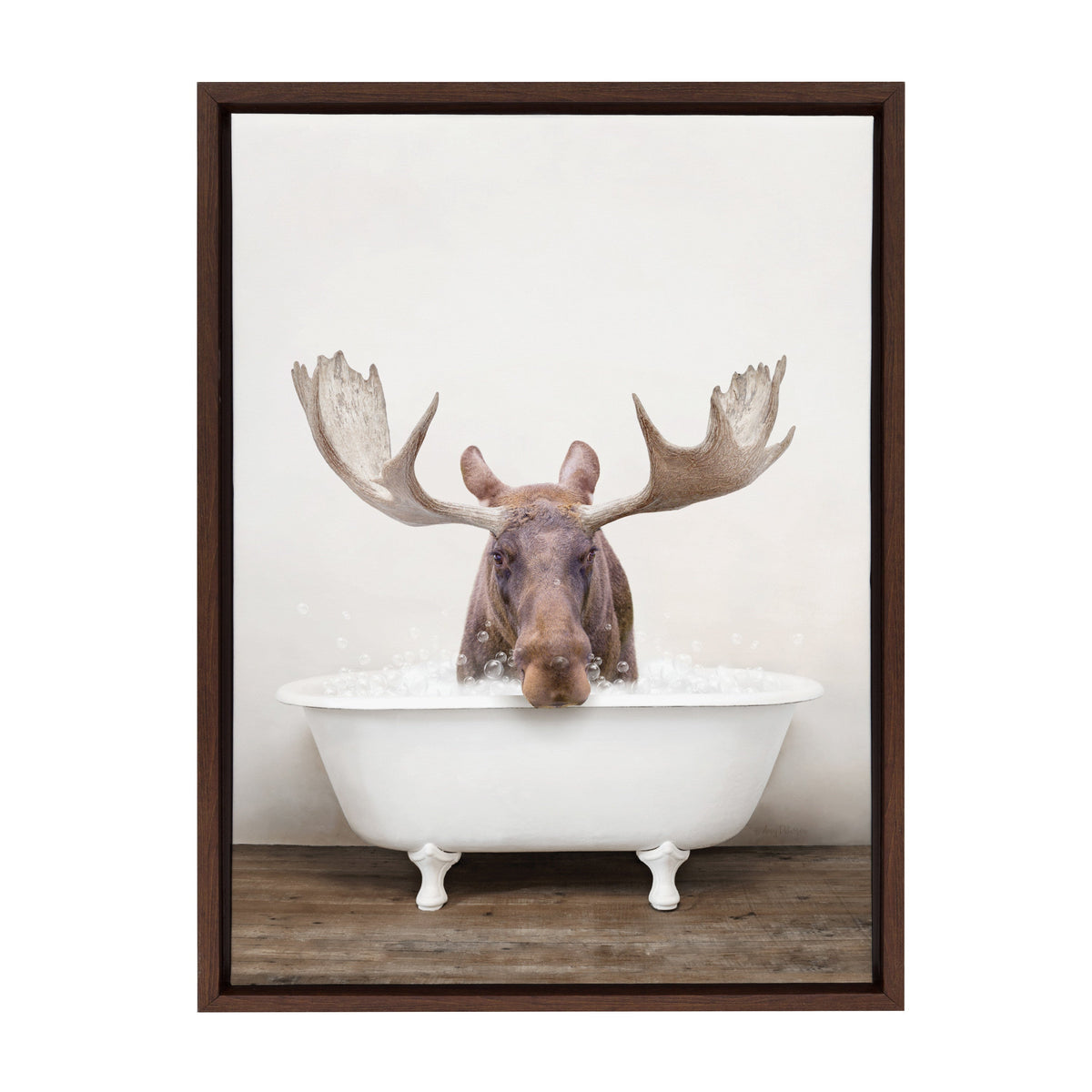 Sylvie Moose Rustic Bubble Bath Framed Canvas by Amy Peterson Art Studio