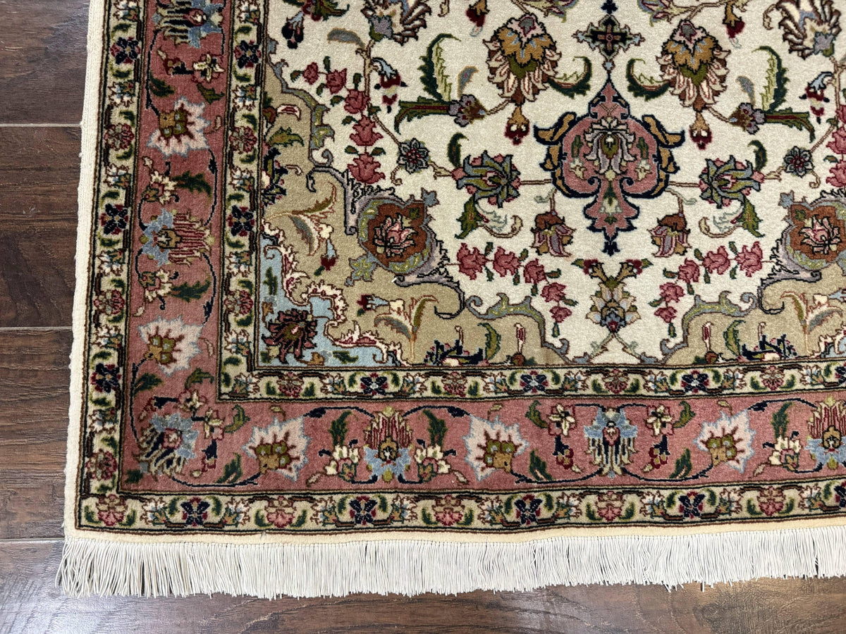 Fine Persian Tabriz Rug 3x5, Floral Medallion, 340 KPSI, Ivory Salmon - Jewel Rugs, view 9