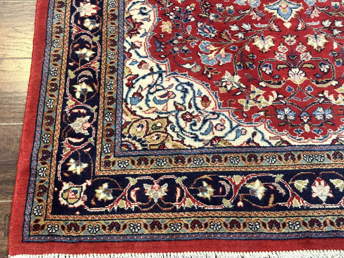 Persian Sarouk Rug 4x7, Red Navy Blue Vintage Wool Medallion Carpet - Jewel Rugs, view 9