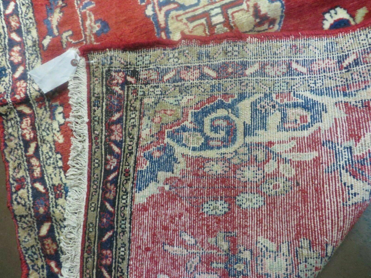 Persian Runner Rug 3 x 12, Antique Wool Oriental Runner, Floral Vases, Red & Navy Blue - Jewel Rugs, view 10