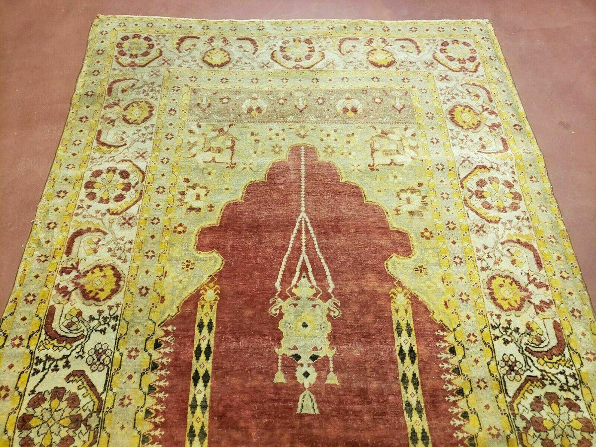 4' 5" X 7' Antique HandmadeTurkish Prayer Melas Oushak Wool Rug Mehrab Nice - Jewel Rugs, view 9