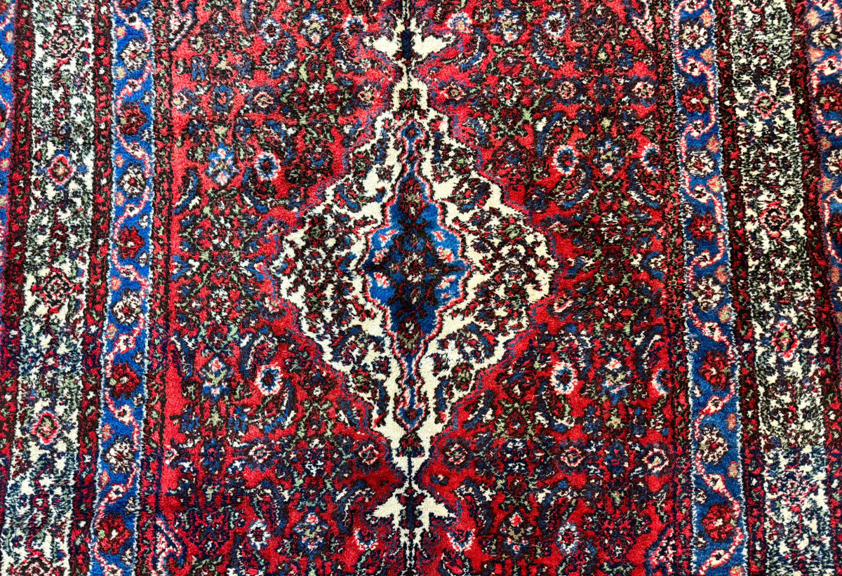 Persian Tribal Rug 6x11, Red Blue Ivory, Antique Persian Carpet, Hamadan Dargazin Carpet - Jewel Rugs, view 4