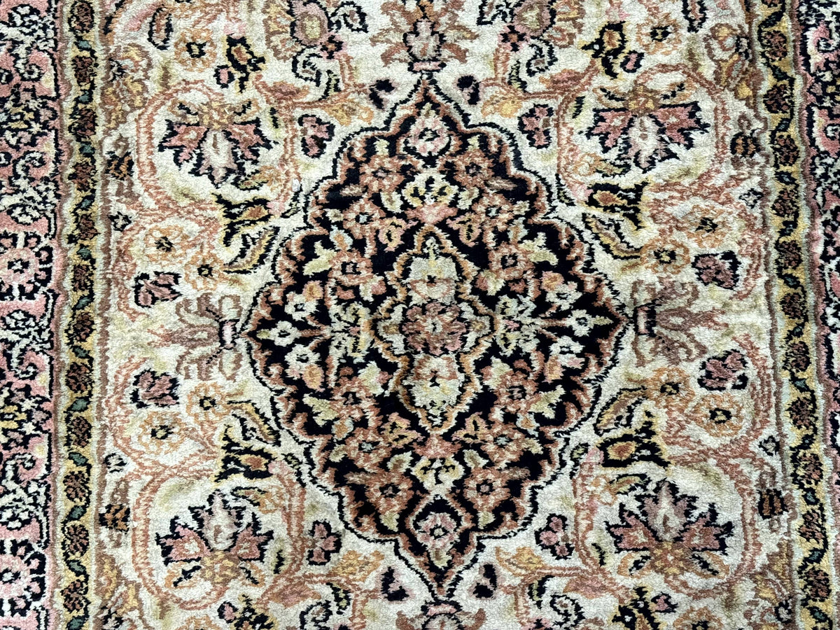 Silk Indian Kashmiri Runner Rug 2.7 x 9.8, Floral Medallions - Jewel Rugs, view 8