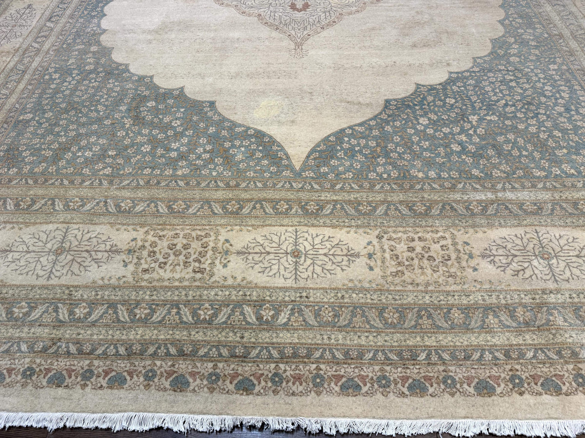 Palace Size Pak Persian Rug 12x18, Haji Jalili Design, Pakistani Carpet, Oat and Light Blue, Fine 260 KPSI - Jewel Rugs, view 6