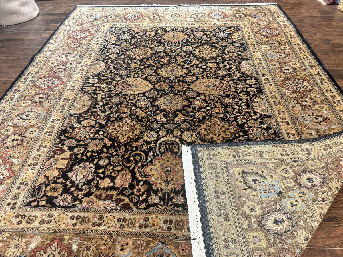 Indo Persian Rug 9x12, Floral Allover, Midnight Blue, Handmade Vintage Wool Oriental Carpet - Jewel Rugs, view 12