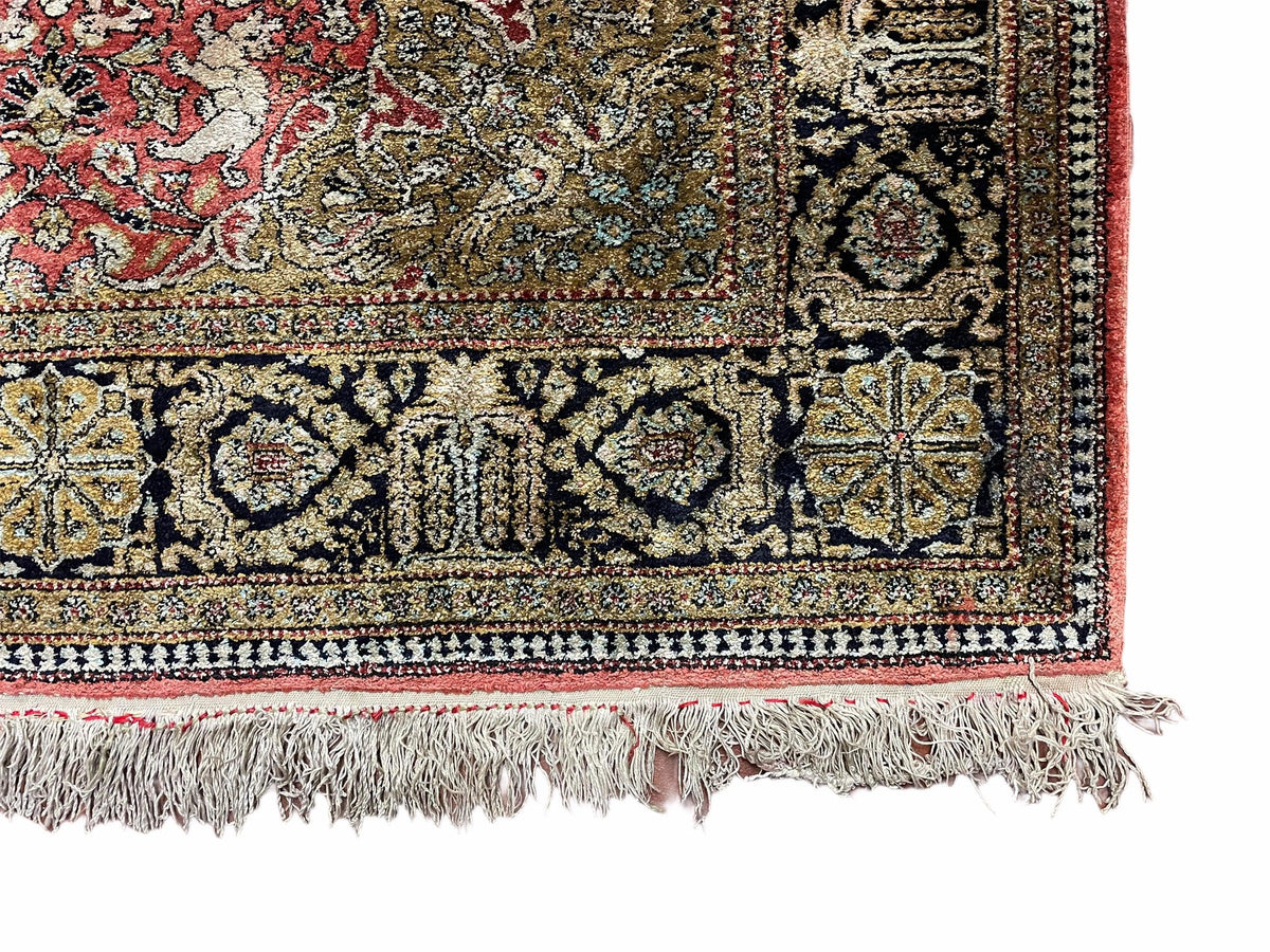 Persian Qum Silk Rug 3.8 x 5.6, Silk on Silk, Animal Pictorials, Fine 330 KPSI - Jewel Rugs, view 9