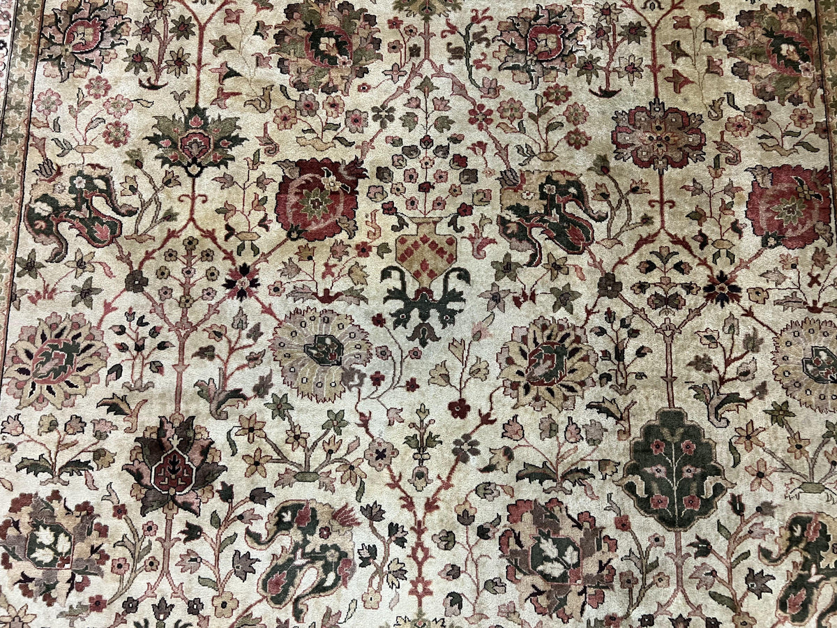 Large Indian Rug 10x14, Hand Knotted Indo Persian Gandehar Oriental Carpet, Vintage Wool Rug 10 x 14 ft Cream Red Floral Allover Traditional - Jewel Rugs, view 5