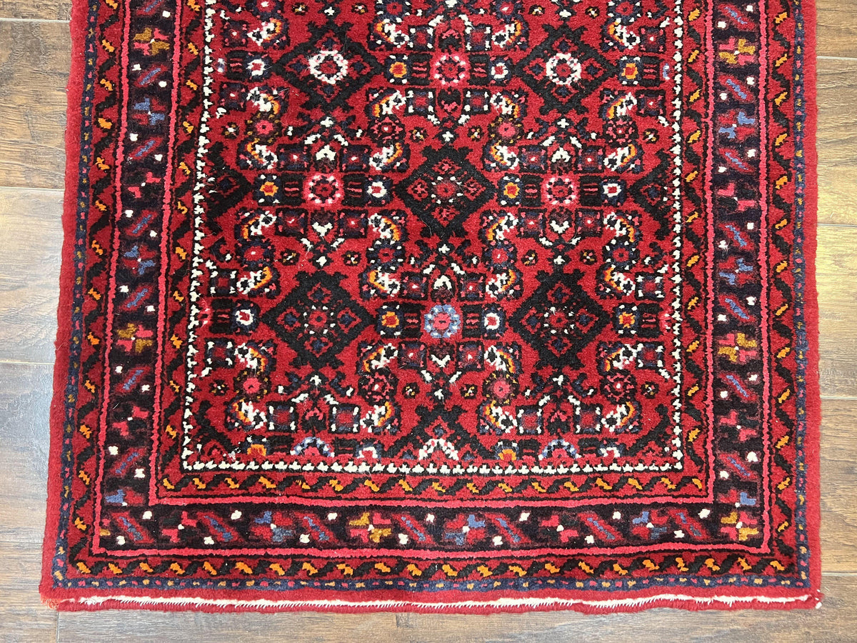 Persian Runner Rug 3 x 16, Wool Handmade Long Antique Hamadan Oriental Rug for Hallway, Red Tribal Rug, Allover Pattern, 3x16 Runner Rug - Jewel Rugs, view 5
