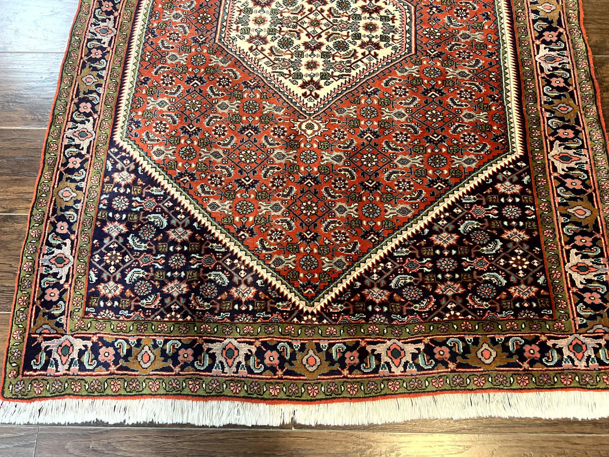 Persian Bidjar Rug 4x5, Finely Hand Knotted Vintage Carpet, Red and Navy Blue, Handmade Wool Rug, 180 KPSI - Jewel Rugs, view 6