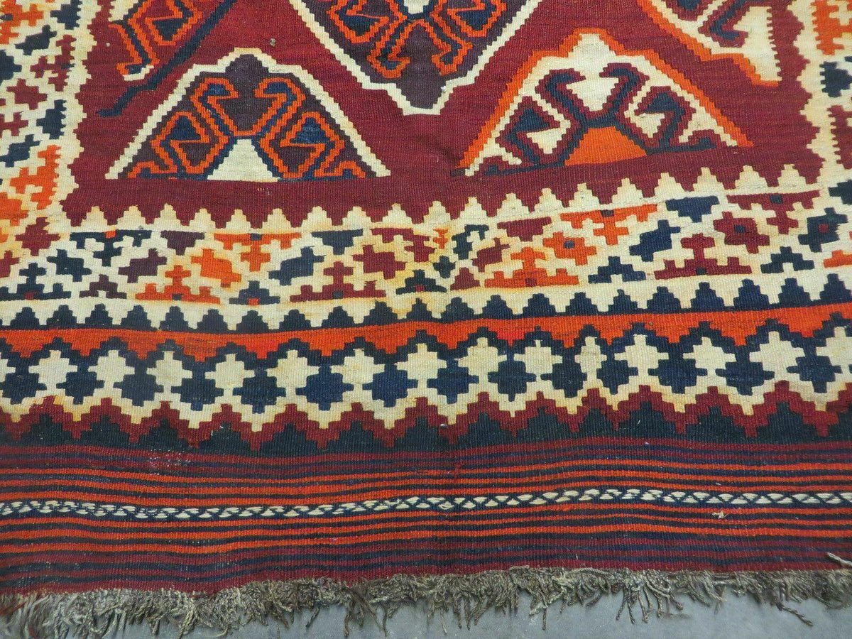 5' X 10' Antique Turkish Kilim Handmade Flat Weave Wool Rug Red Colorful Veg Dye Bohemian Boho Chic Tribal Style And Design - Jewel Rugs, view 5