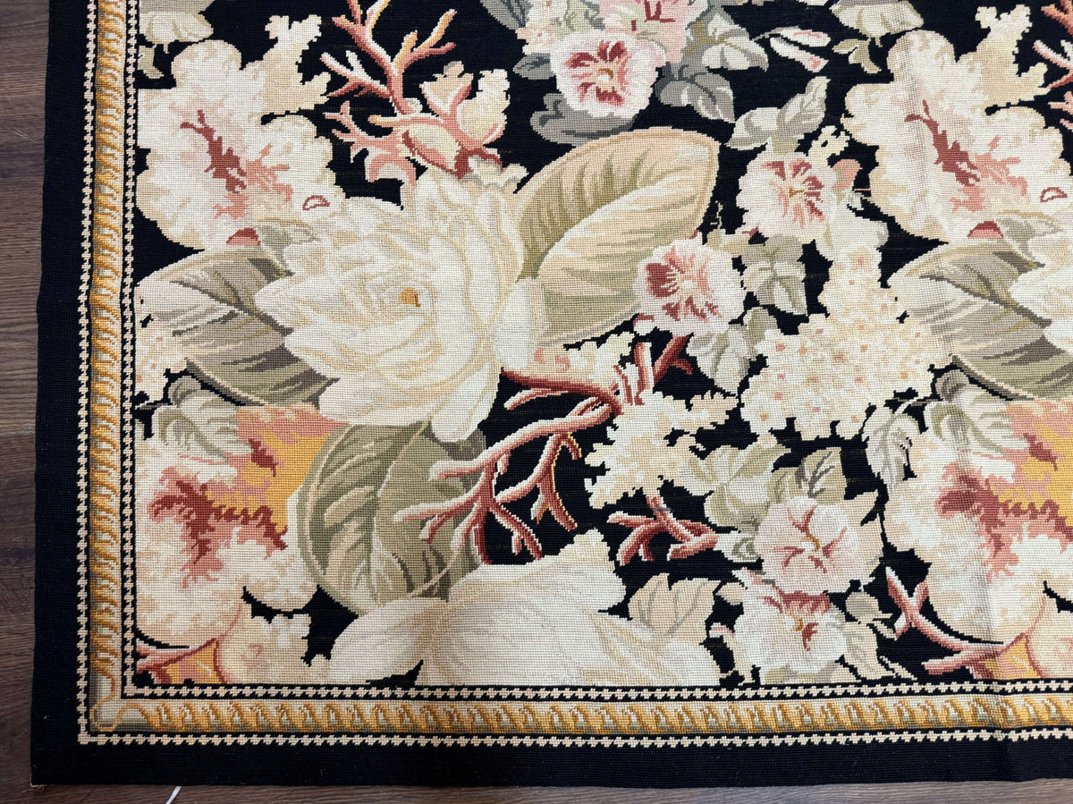 Palace Size Needlepoint Rug 13x17, Extra Large Wool Floral Handmade Carpet, European Design, Botanical - Jewel Rugs, view 9
