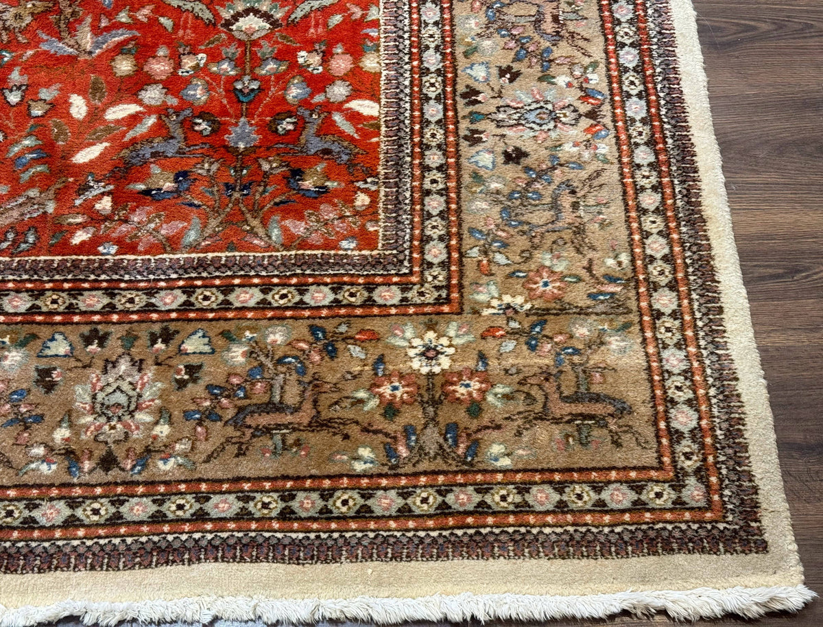 Persian Tabriz Rug 6x10, Burnt Orange and Tan, Animal Pictorials, Deer, Floral, Taba Tabae Carpet - Jewel Rugs, view 9