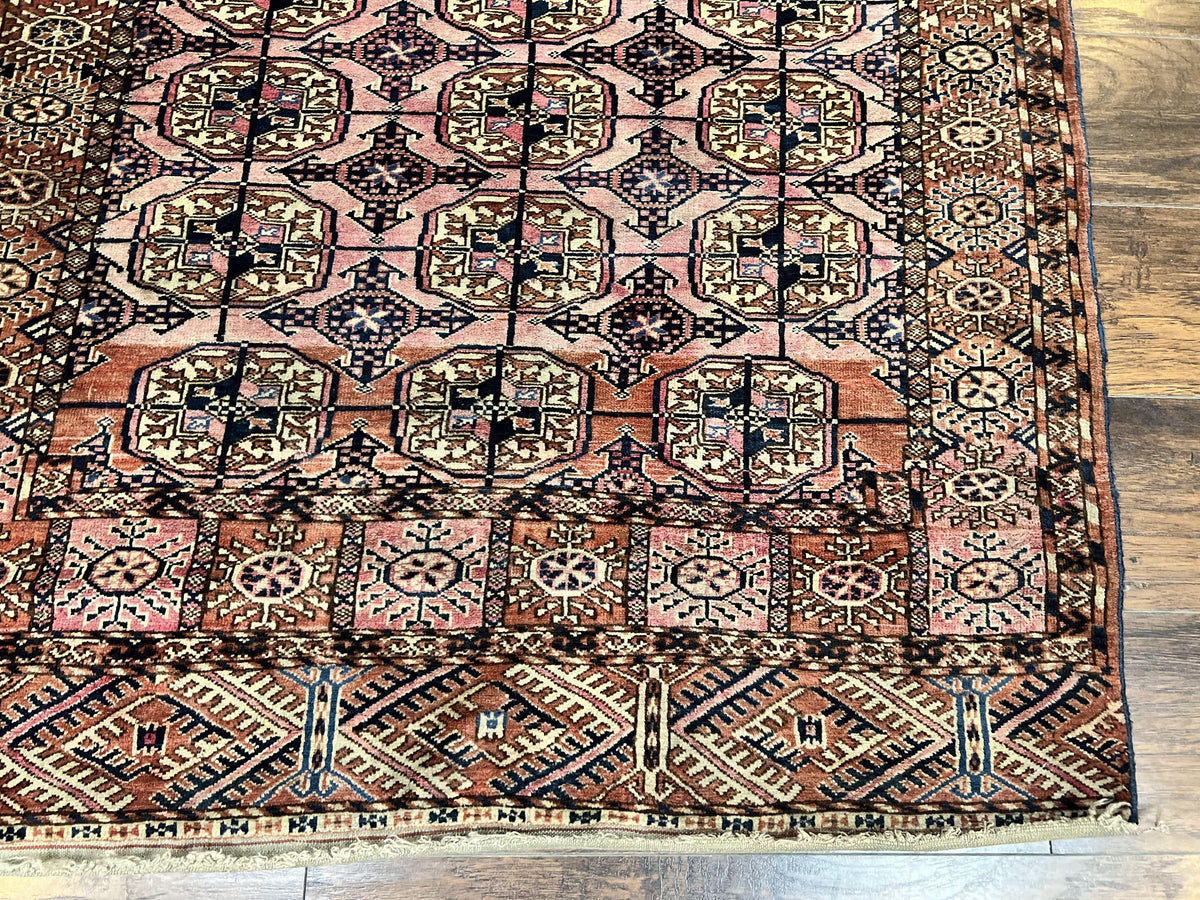 Persian Turkoman Rug 4x6, Wool Hand Knotted Antique Bokhara Carpet, Red Pink, Handmade Tribal Oriental Rug 4 x 6 ft - Jewel Rugs, view 10