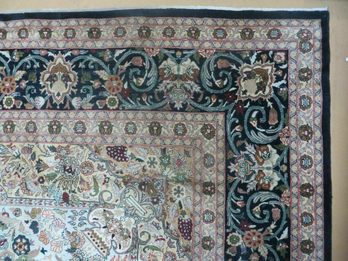 Beautiful Sino Persian Rug 9x12, Elegant High Quality Handmade Wool Oriental Carpet, Medallion with Corner Design, Floral, Black and Ivory - Jewel Rugs, view 7