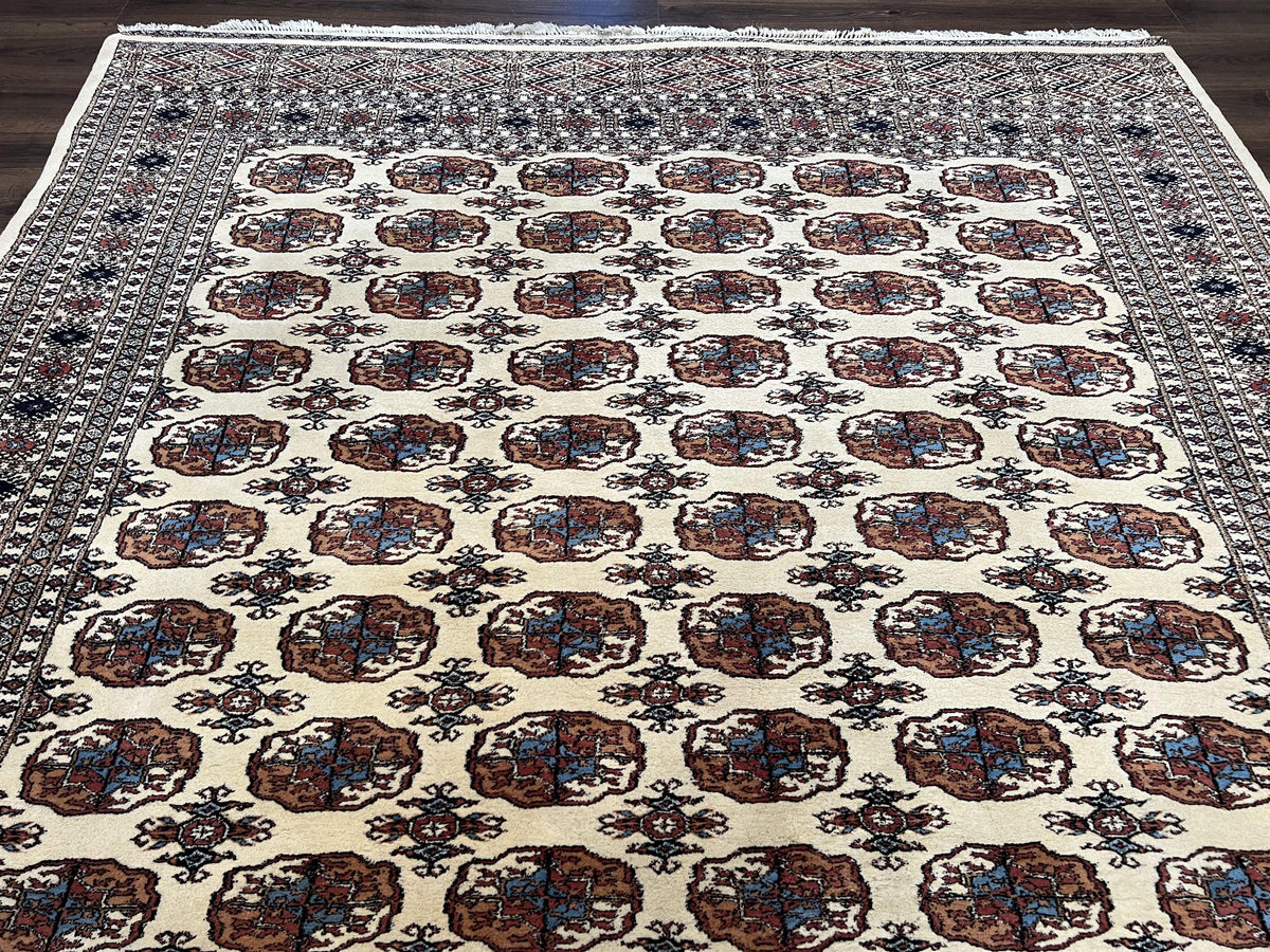 Pakistani Bokhara Rug 8x10, Wool Turkoman Carpet, Ivory/Cream - Jewel Rugs, view 12
