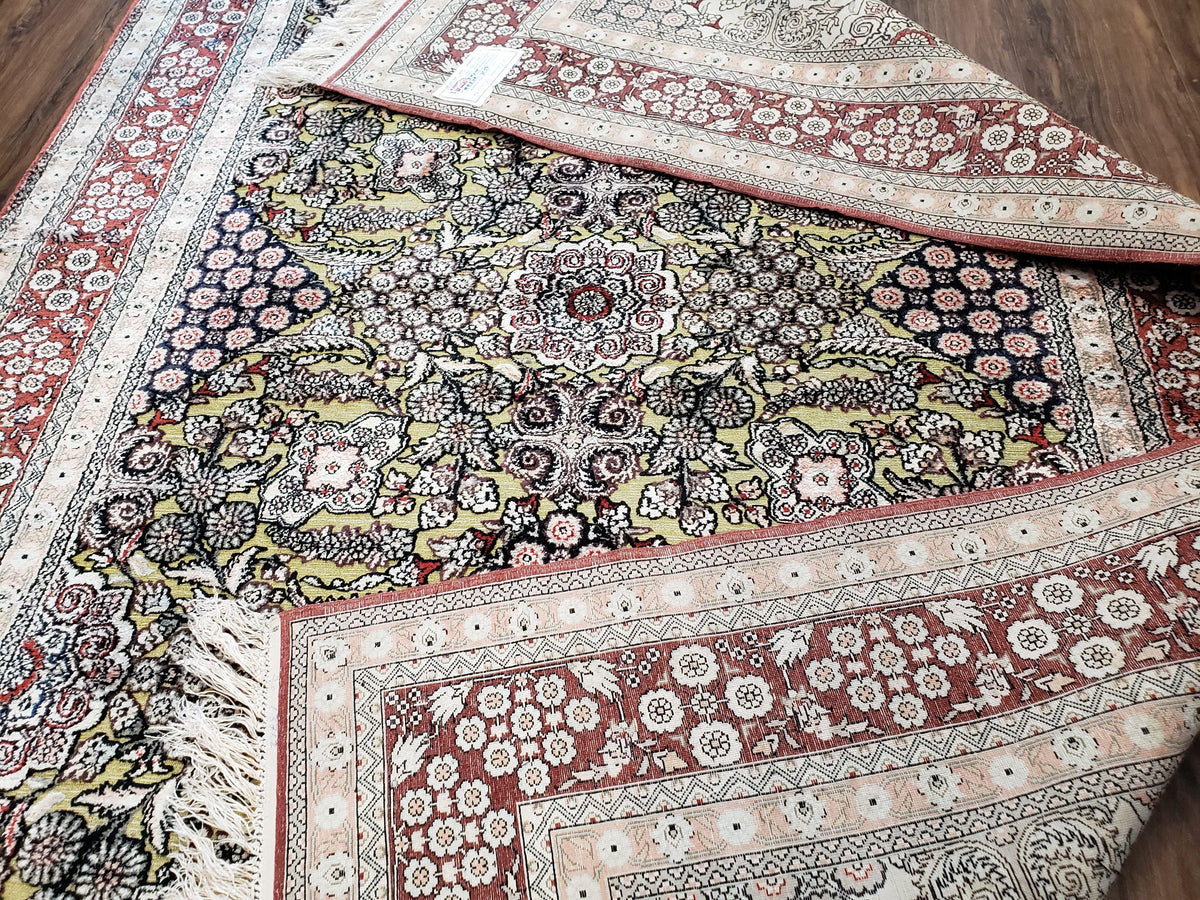 5x8 Indian Kashmiri Silk Rug with Gold Threads - Jewel Rugs, view 12