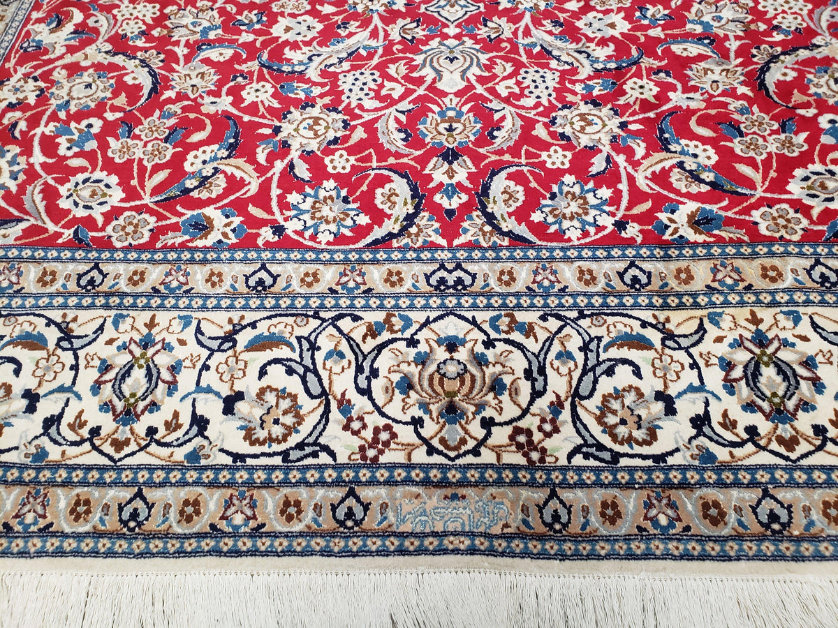 Persian Nain Rug 8x12, Red and Ivory, Signed - Jewel Rugs, view 5