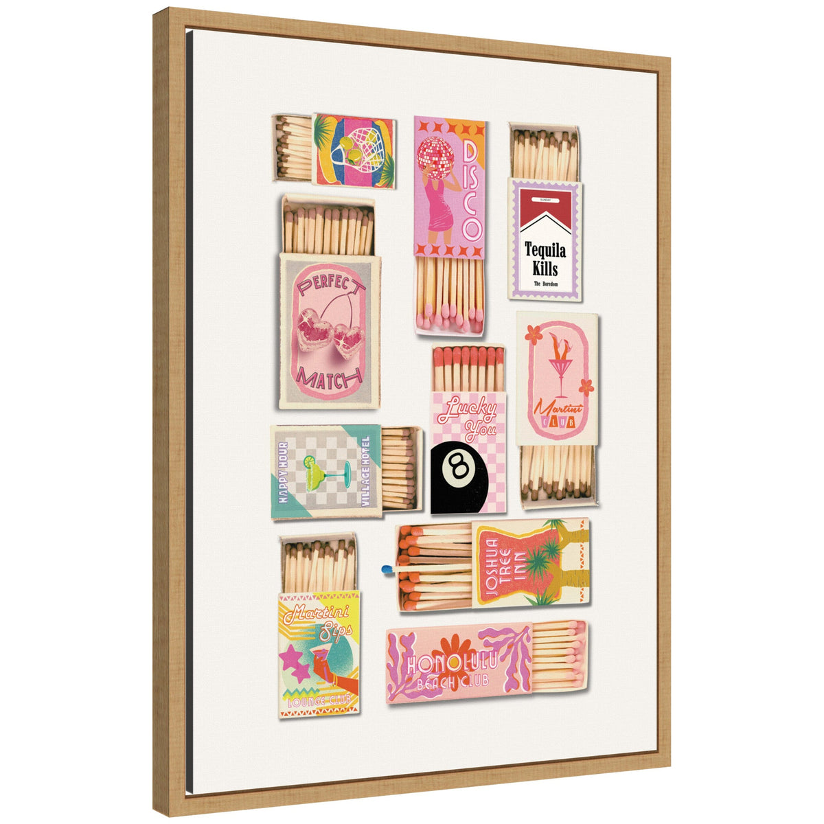 Vintage Pink Matchboxes by Honey Island Studio Framed Canvas Wall Art Print