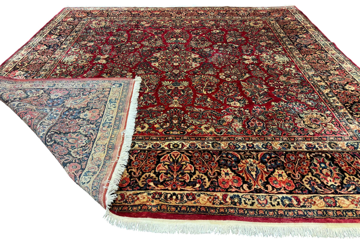 Persian Sarouk Rug 10x10, Square Persian Carpet, Red, Floral, Antique - Jewel Rugs, view 11